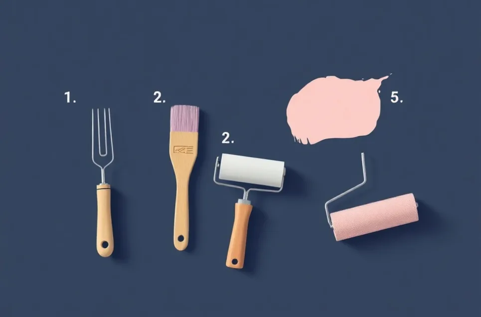 Outils de peinture disposés dans l'ordre des étapes du chantier